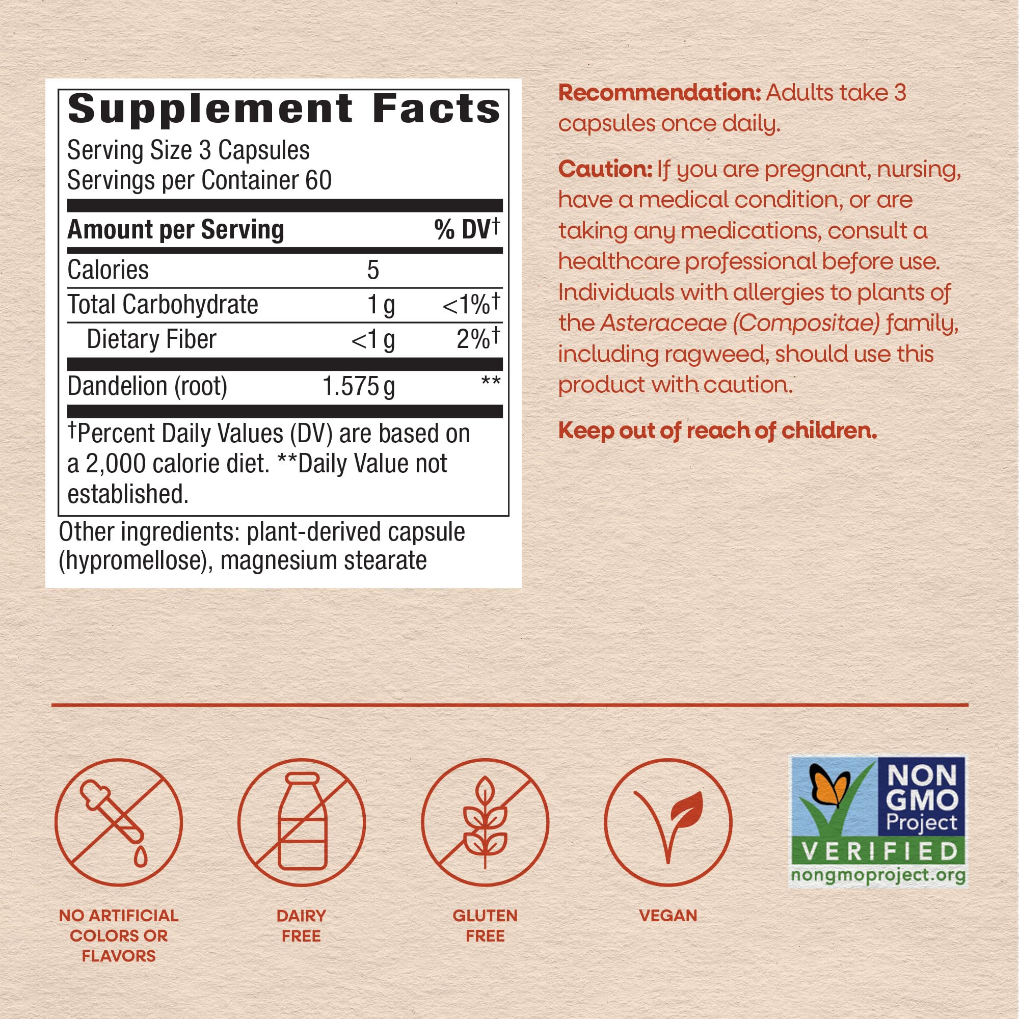 Nature's Way etiqueta nutricional legible, beneficio de información transparente