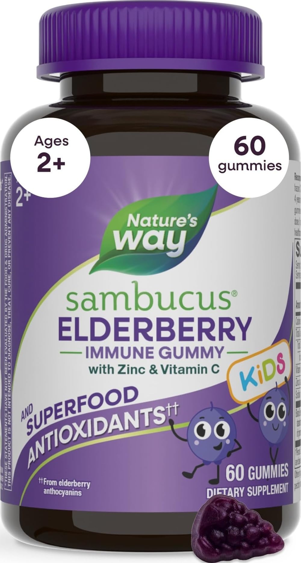 Nature's Way frasco Sambucus frontal mostrando el envase y beneficios