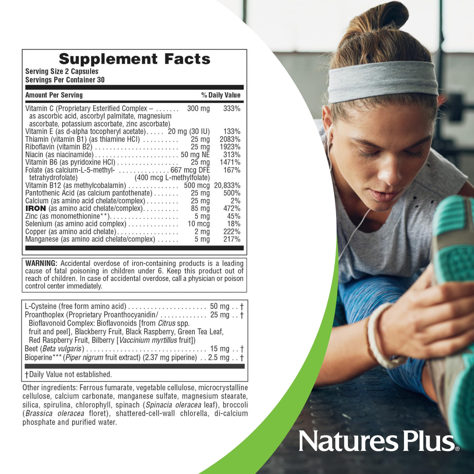 NaturesPlus cápsula junto a moneda para ver tamaño real y dosificación