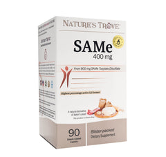 Nature's Trove vista frontal del envase con 90 caplets, presenta beneficios de pureza