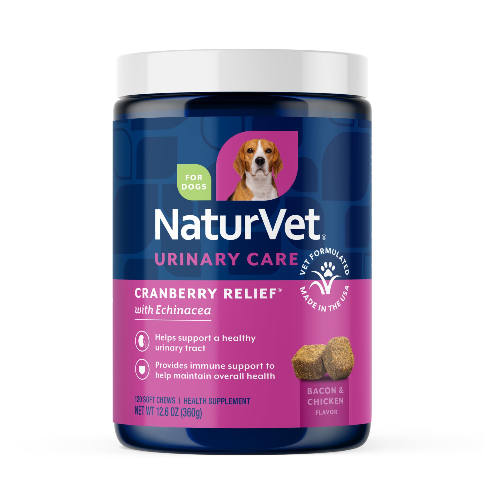 NaturVet envase frontal 120 unidades, presentación clara para almacenamiento práctico