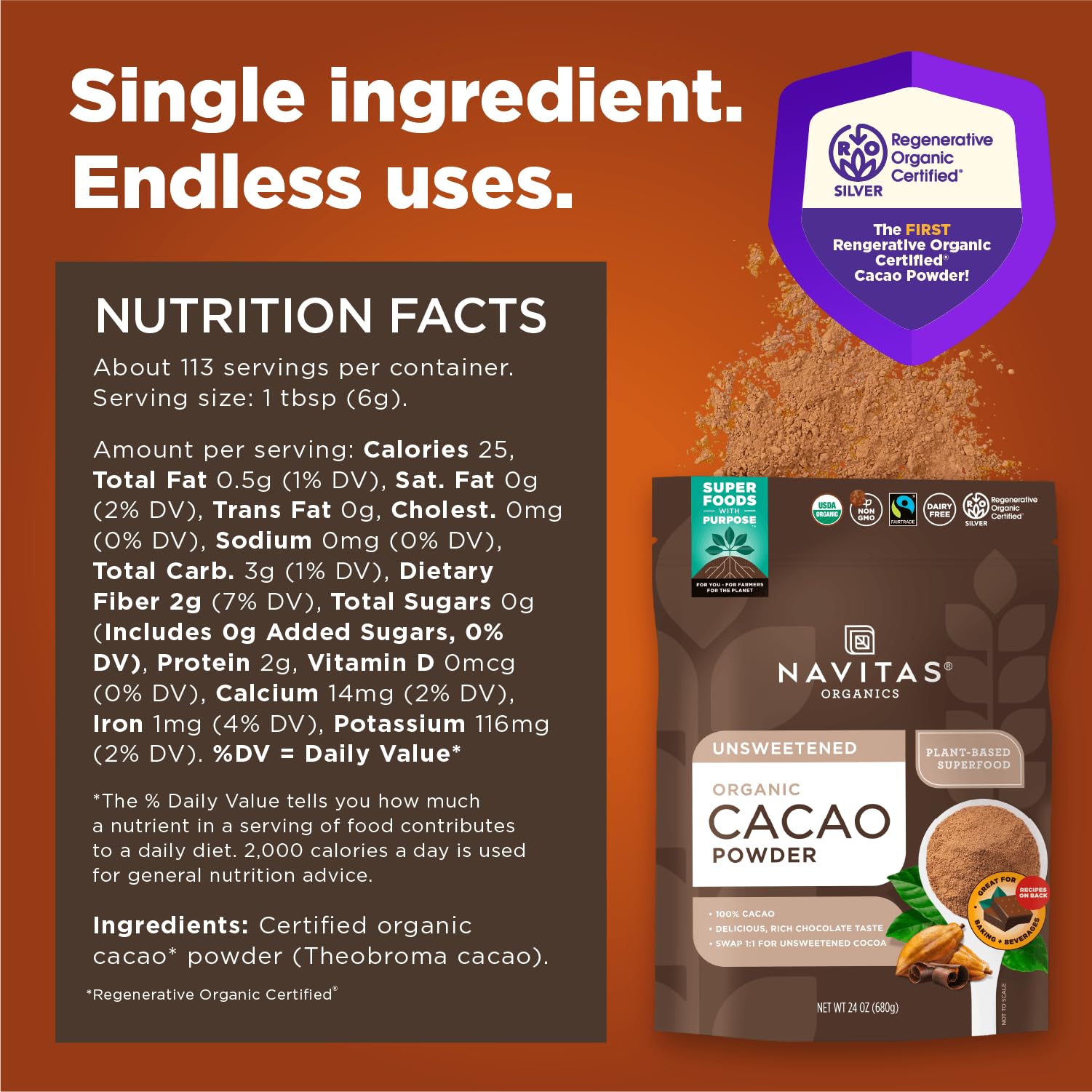 Navitas Organics cacao en taza de chocolate caliente, reconforta y es apto vegano