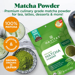 Navitas Organics textura fina del matcha en cuchara para mezclar fácilmente