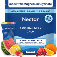 Nectar Calm frente del empaque mostrando 30 sobres y beneficios relajantes