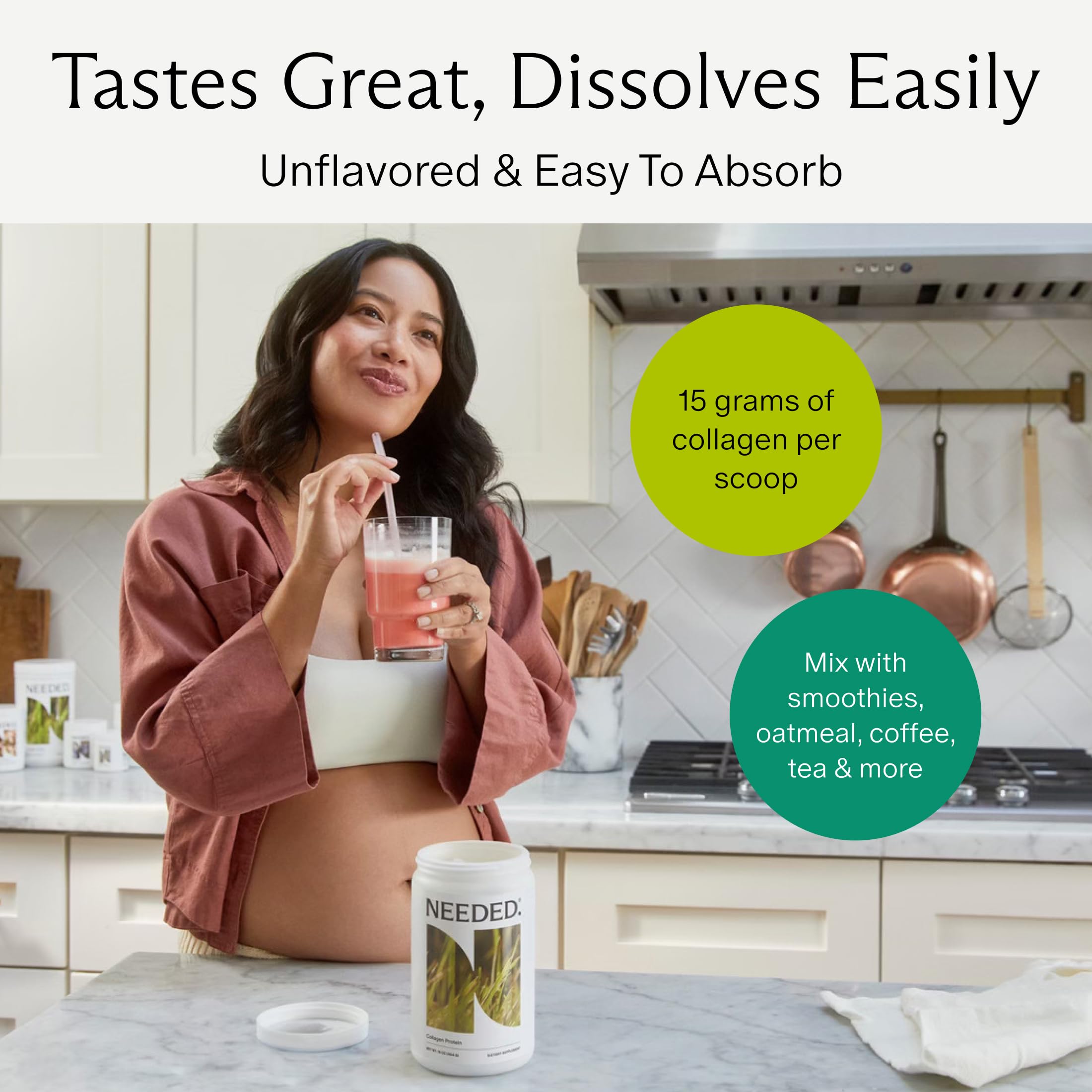 Needed scoop dissolving in coffee, demonstrates quick blending and convenience