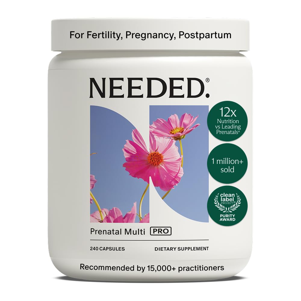 Needed Prenatal Multi Pro frasco frontal mostrando etiqueta y beneficio nutritivo