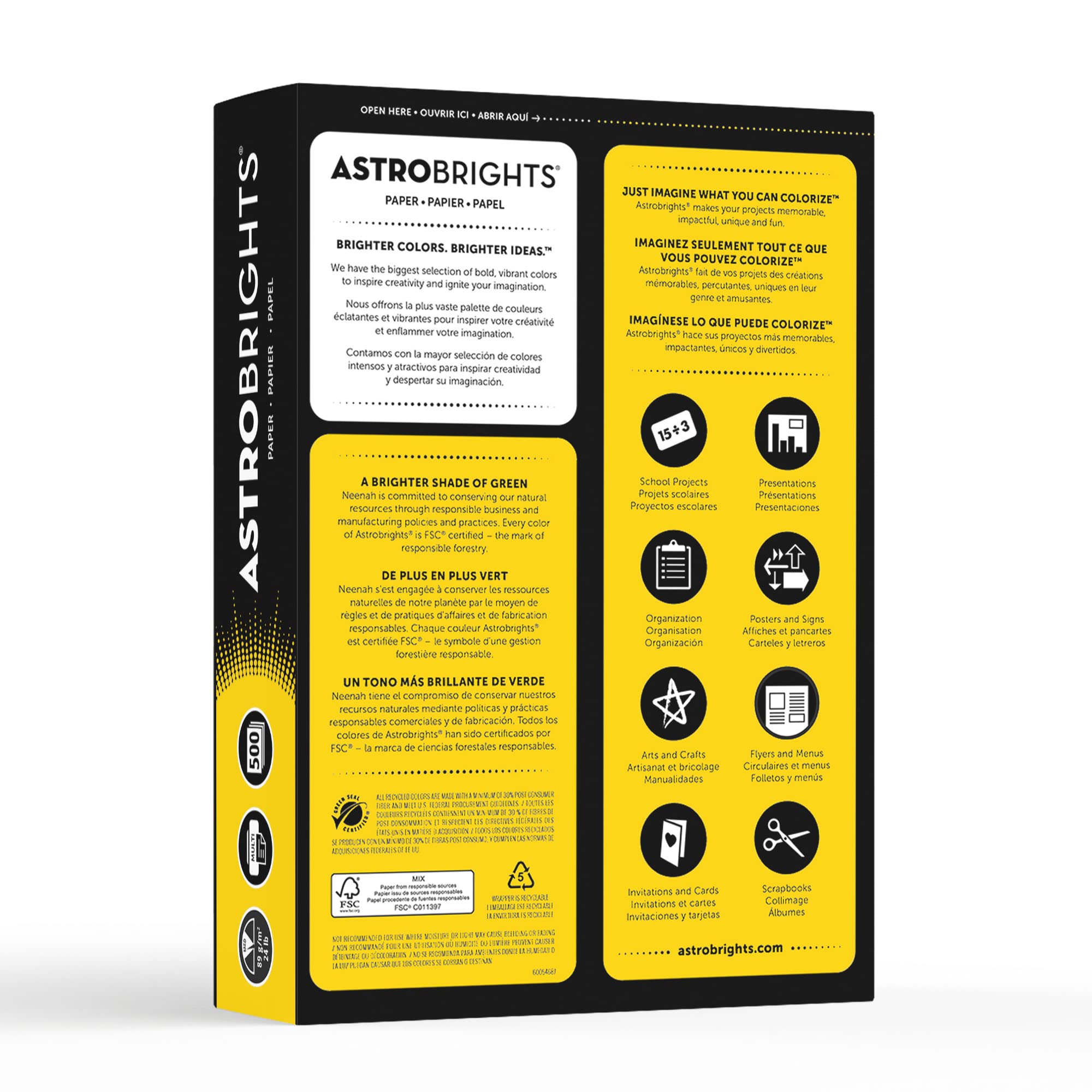 Neenah Astrobrights hoja siendo alimentada en impresora, compatibilidad demostrada