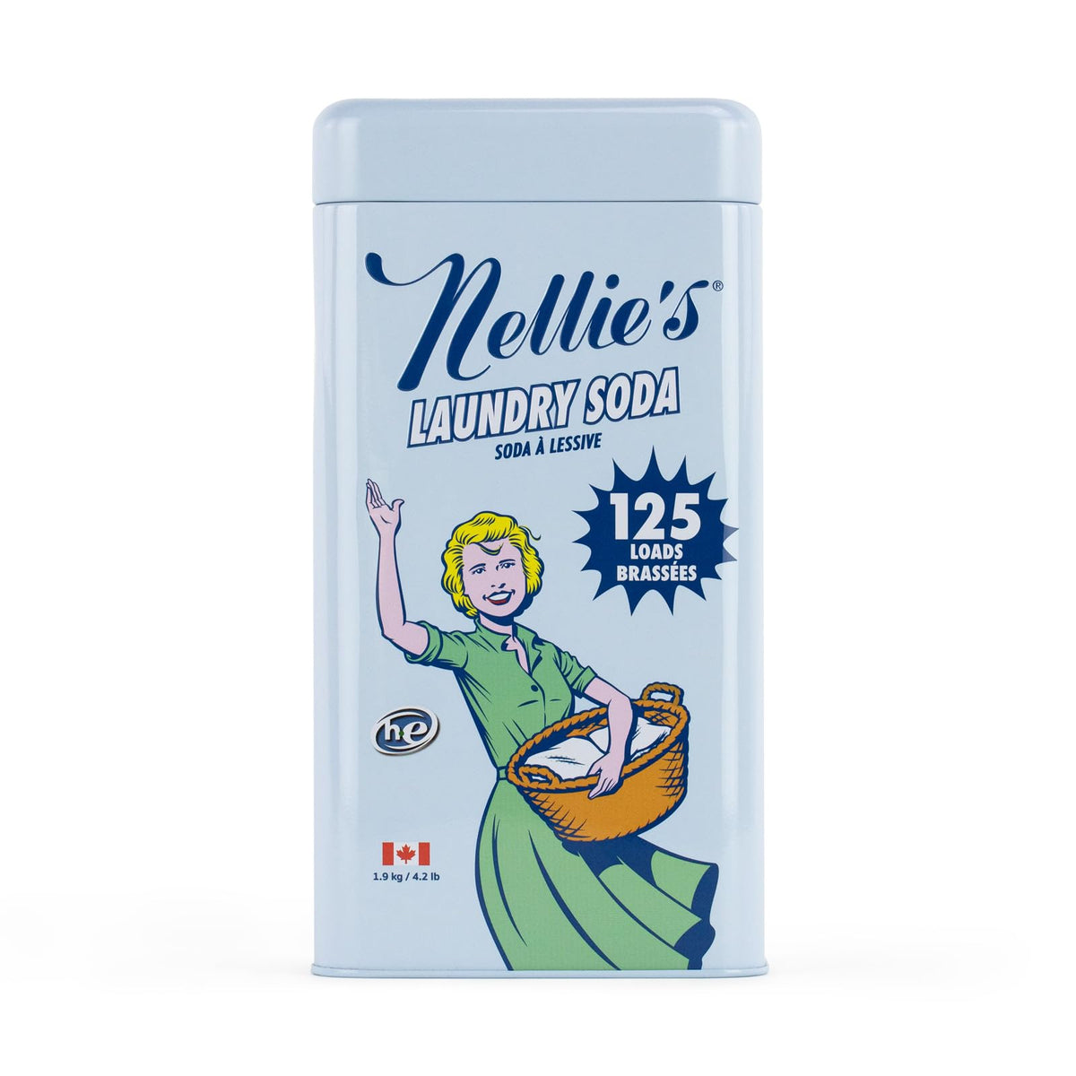 Nellie's frente del empaque mostrando tamaño y 125 lavados