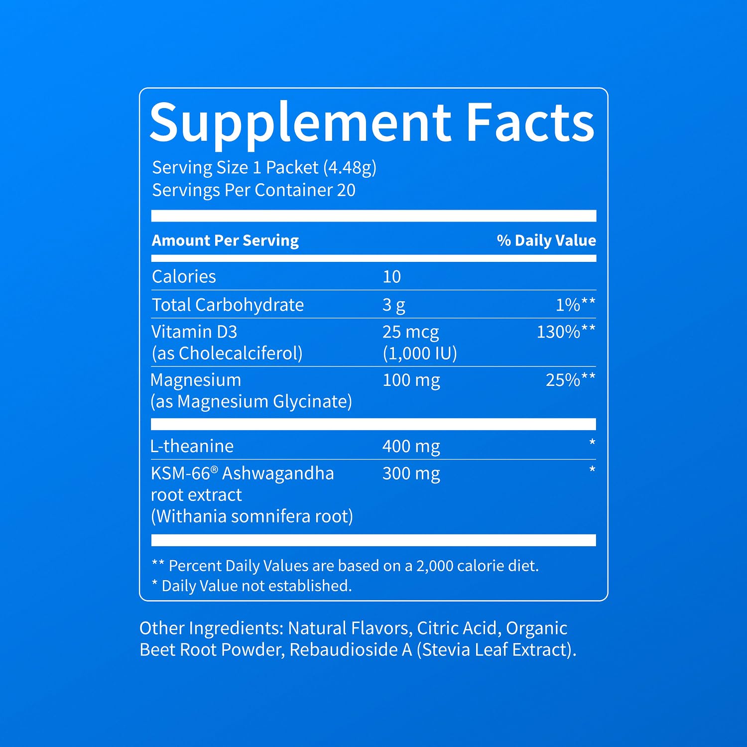 Nello SuperCalm etiqueta nutricional en detalle, muestra ingredientes sin rellenos