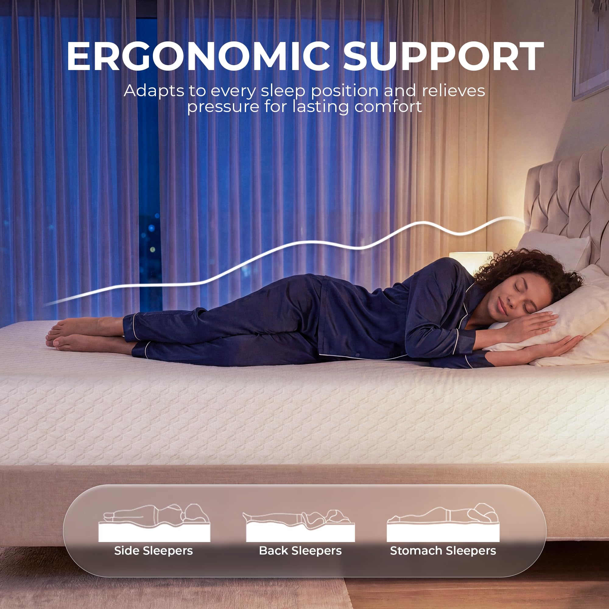 Neo Sleep comparación de tamaño Twin junto a objetos, proporción y escala