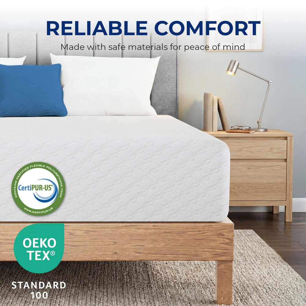 Neo Sleep etiqueta con certificaciones CertiPUR-US y OEKO-TEX, materiales seguros