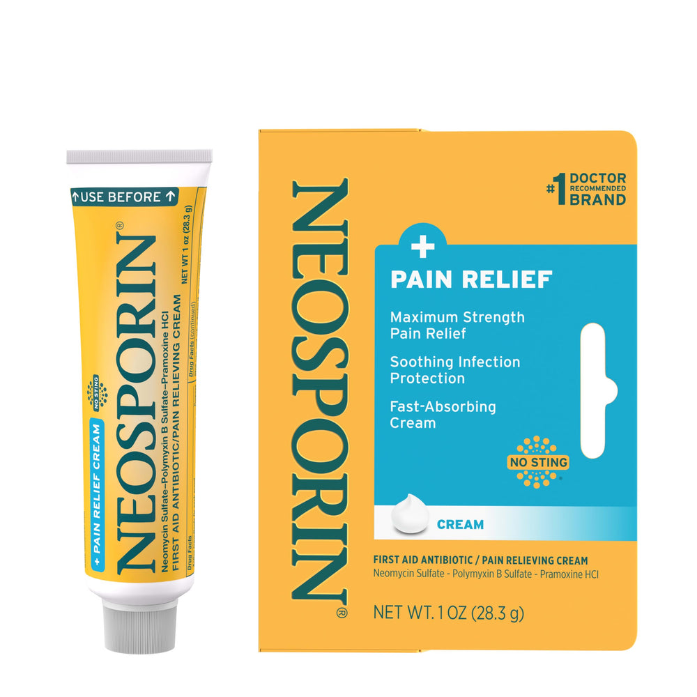 Neosporin tubo de 1 oz primer plano destacando portabilidad y alivio rápido