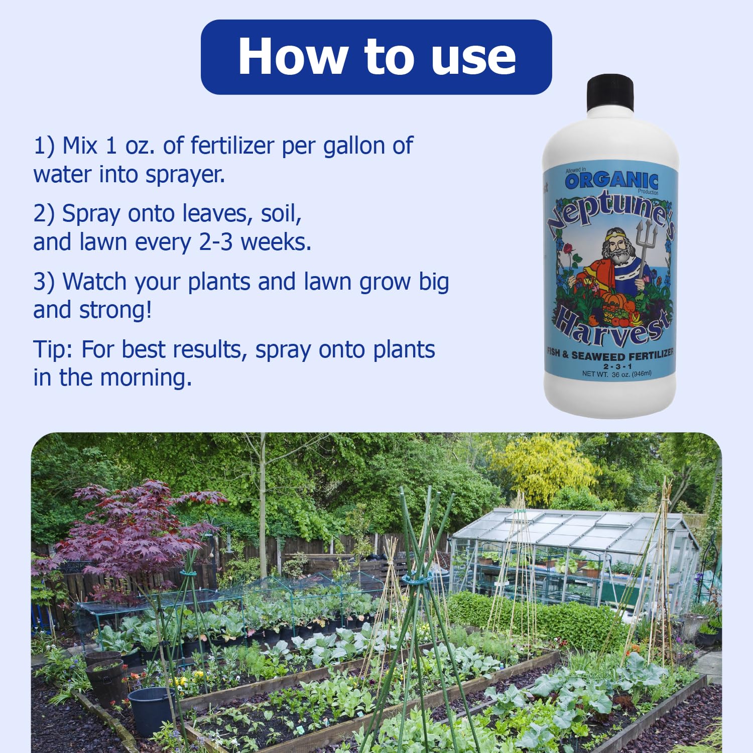 Neptune's Harvest soil drench applied at plant base supporting root health