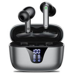 Nequga estuche abierto mostrando auriculares y batería visible para planificación