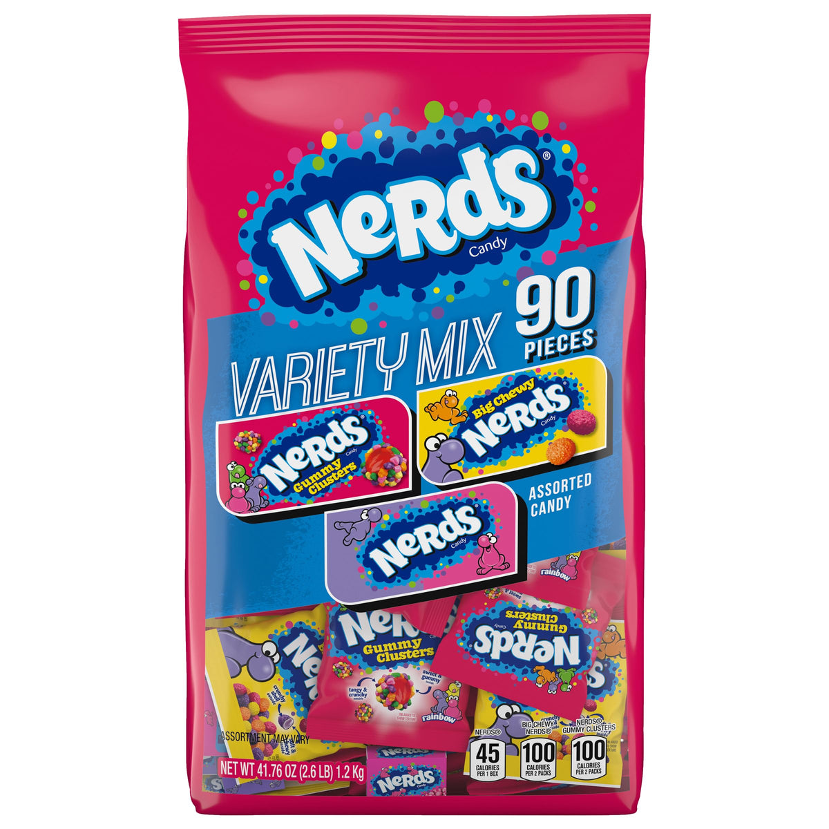 NERDS frente del empaque mostrando variedad y porciones individuales