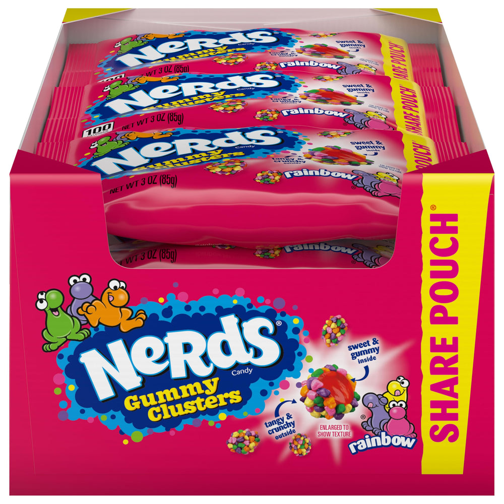 NERDS paquete frontal mostrando colores vibrantes y crujiente exterior