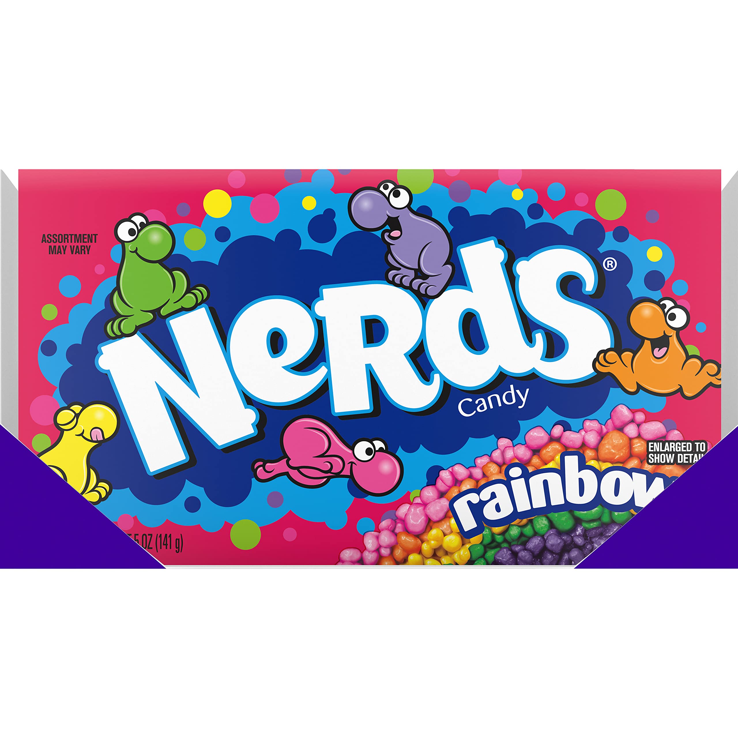 NERDS primer plano de textura crujiente y brillosa que resalta su sabor ácido