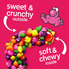 NERDS cross-section showing gummy center and crunchy coating for texture contrast