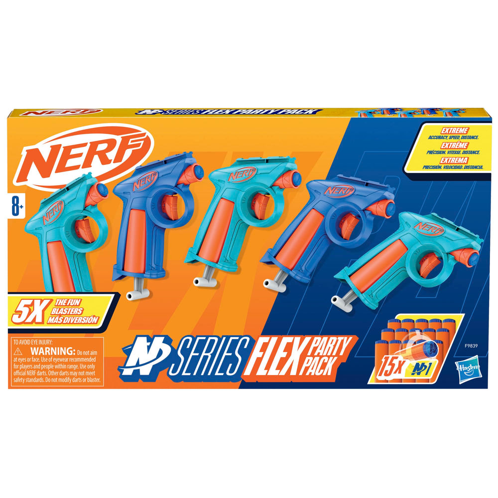 Hasbro Nerf detalle del blaster Flex resaltando el mecanismo pull-down