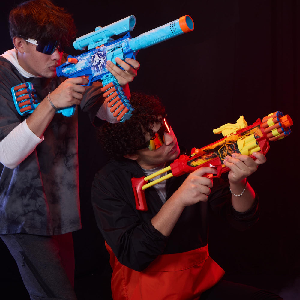 Hasbro Nerf FlareFusion primer plano de textura y gatillo que mejora el agarre