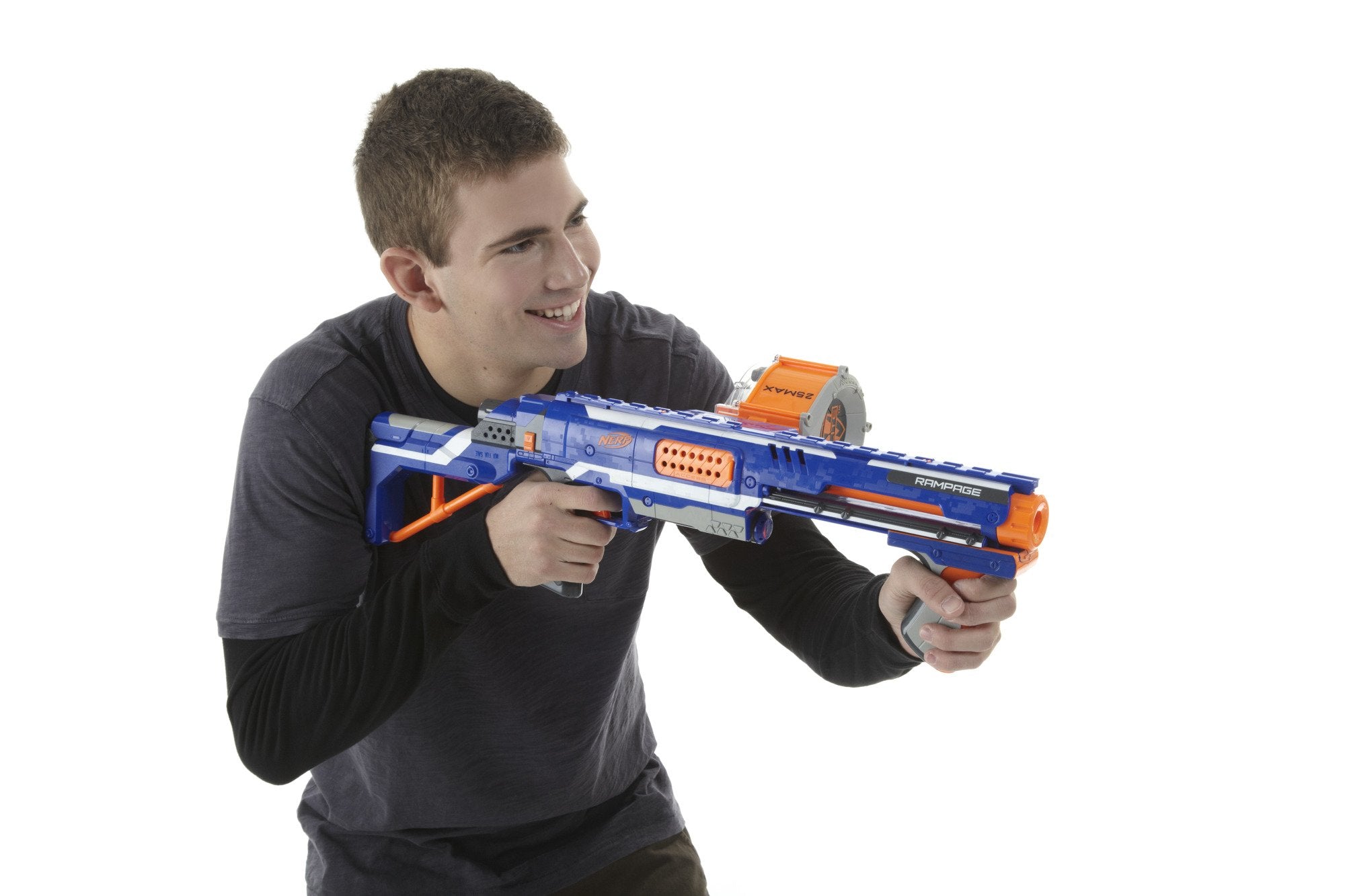 Nerf Rampage caja abierta con 25 dardos mostrando todo el contenido