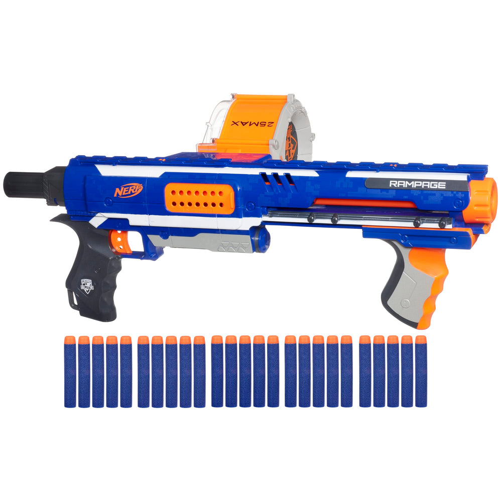 Nerf Rampage vista frontal mostrando diseño y agarre para mayor control