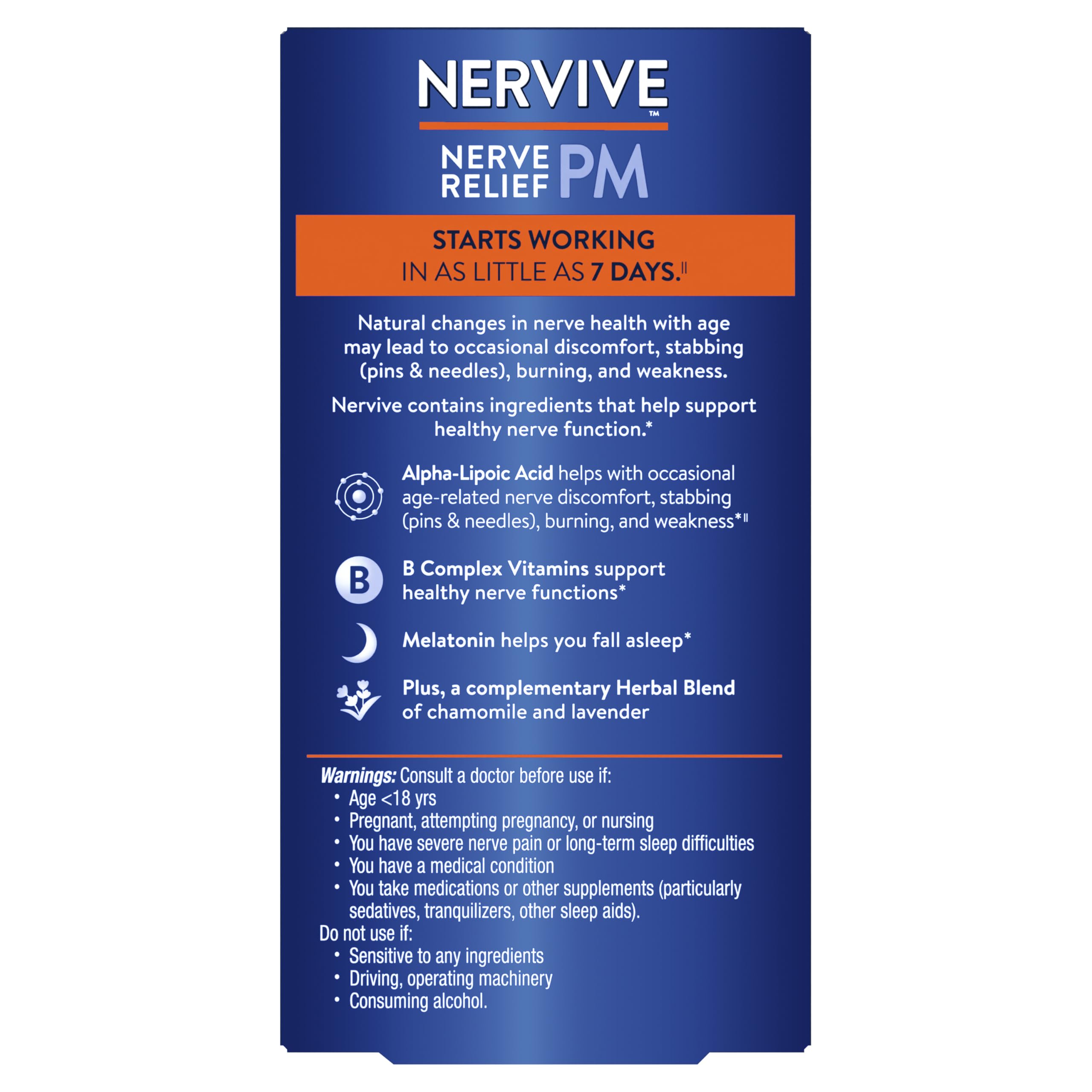 Nervive ácido alfa-lipoico en primer plano como ingrediente clave