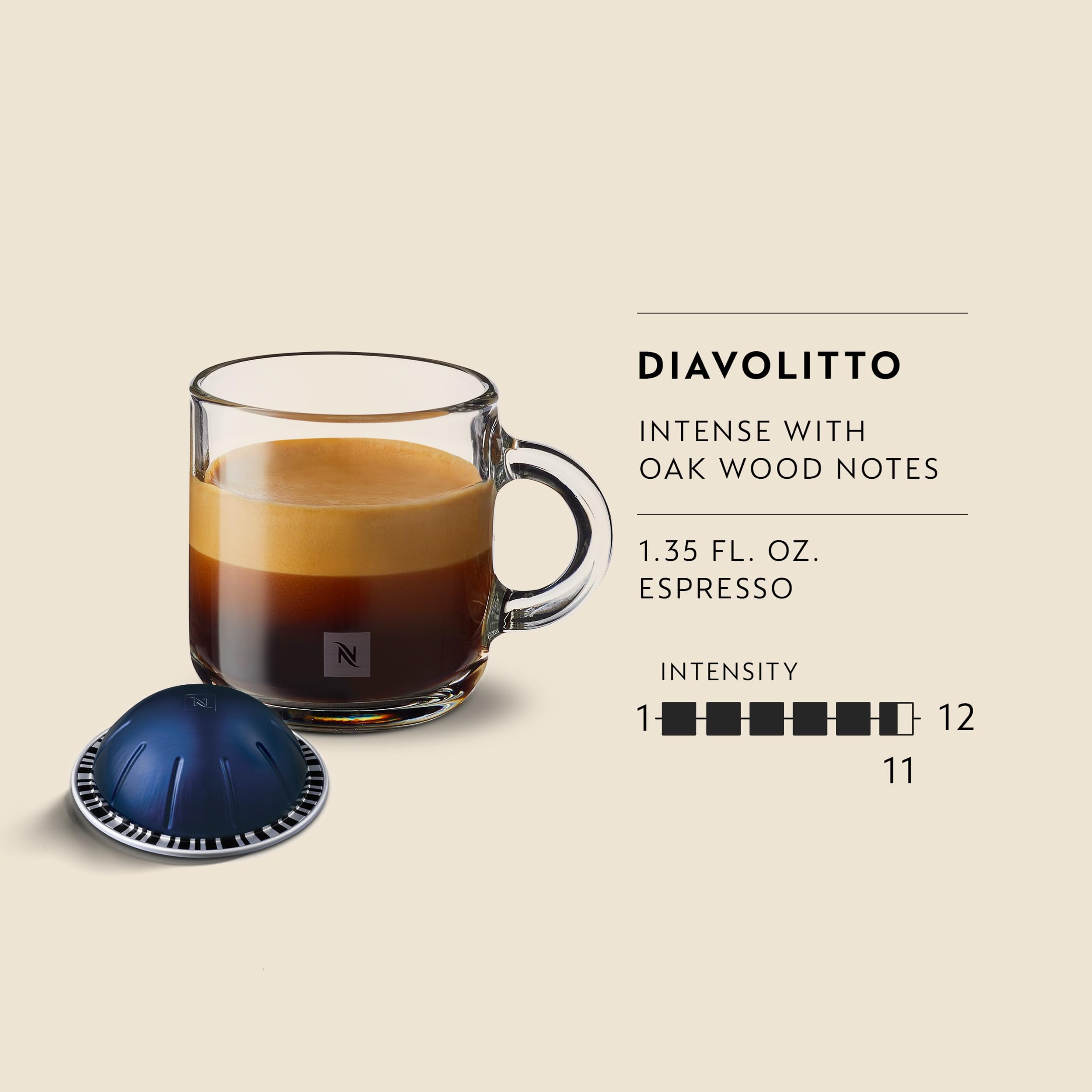 Nespresso Diavolitto espresso servido en taza, crema espesa y aroma