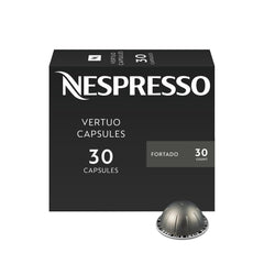 Nespresso Fortado frontal del paquete mostrando la caja y la marca, atractivo visual