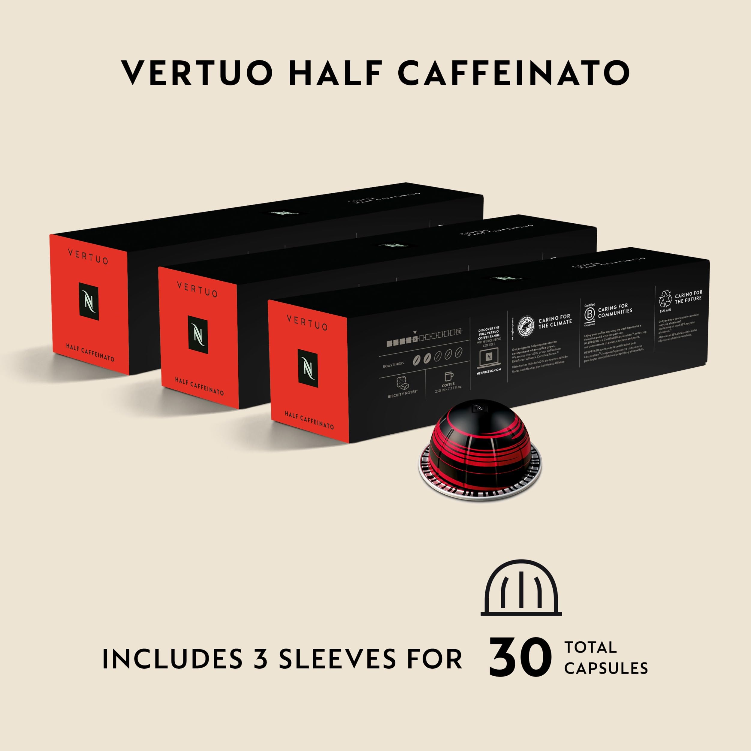 Nespresso Half Caffeinato cápsulas en mano demostrando fácil uso y porción