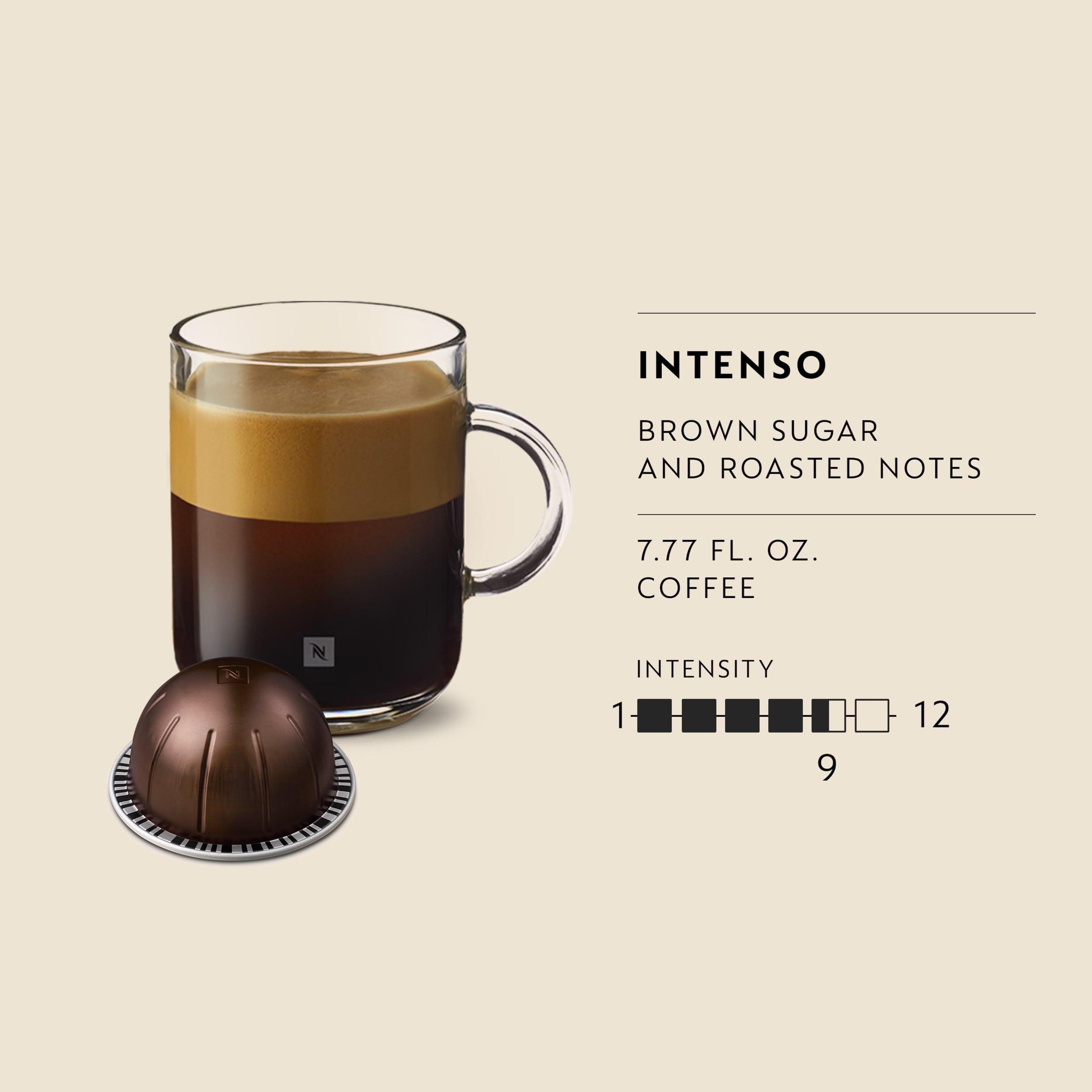 Taza con crema espesa preparada con Nespresso Intenso que muestra textura y cuerpo