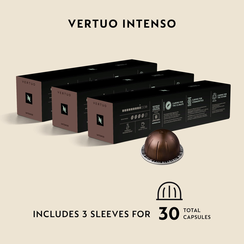 Granos tostados representativos del blend Nespresso Intenso que realzan notas tostadas