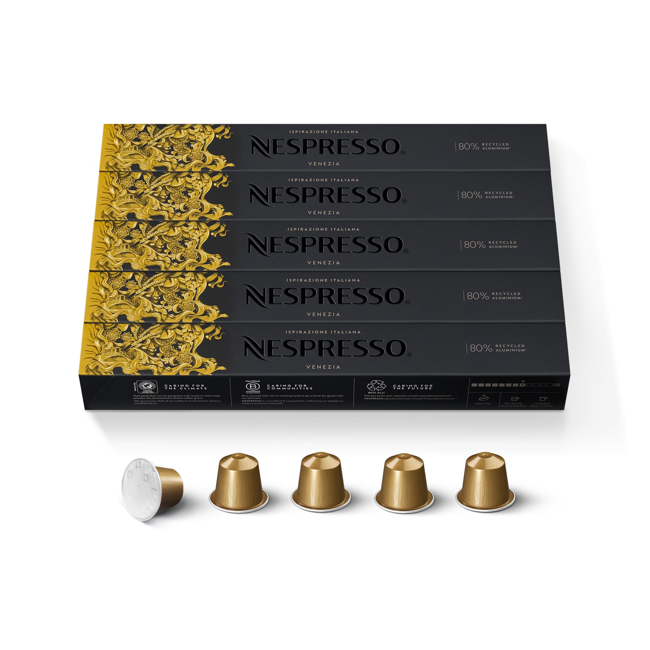 Nespresso Ispirazione Venezia frontal mostrando el envase y beneficio de aroma equilibrado