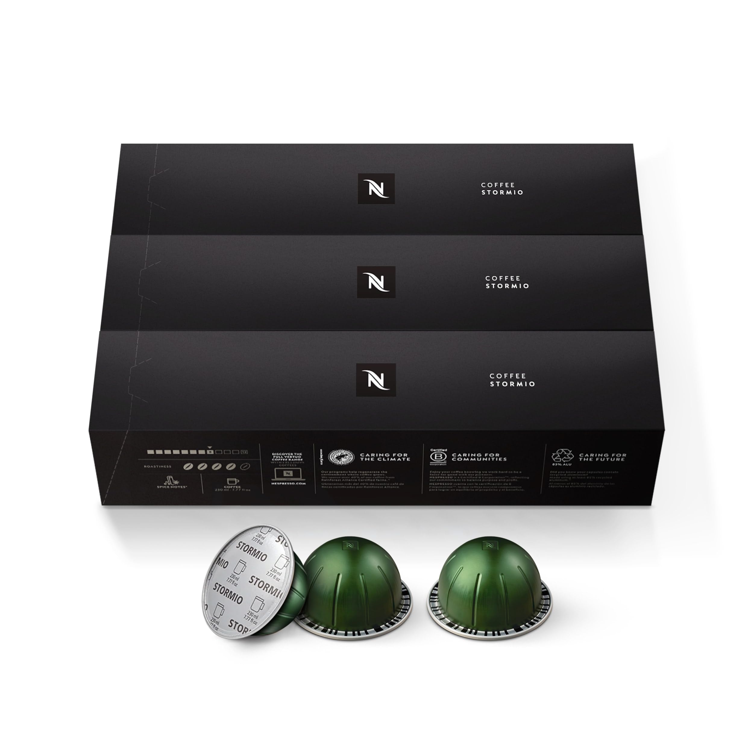 Nespresso Stormio cápsula en primer plano resaltando aluminio y sellado hermético