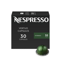 Nespresso Stormio vista frontal del envase mostrando 30 cápsulas y diseño atractivo