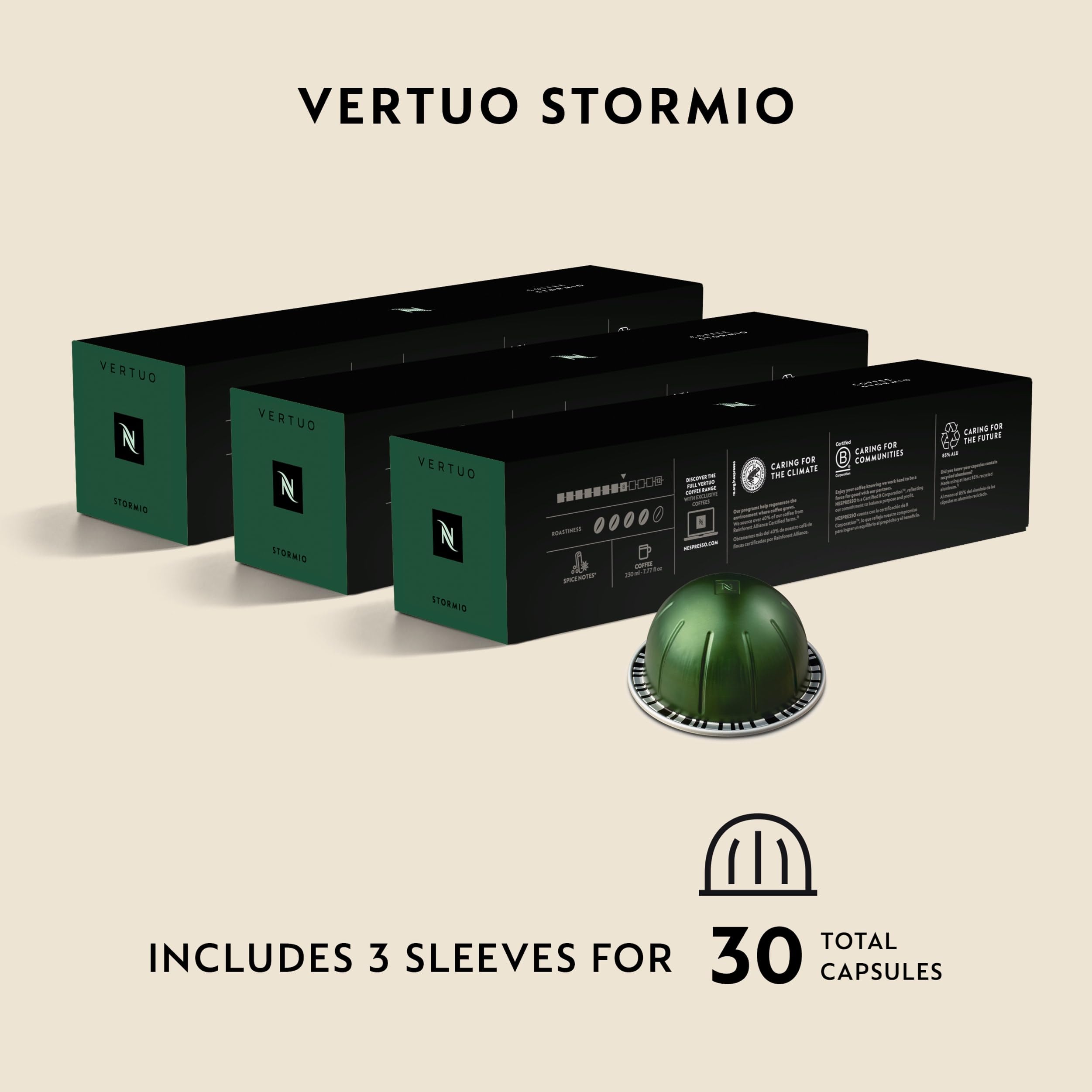 Nespresso Stormio extracción en máquina Vertuo mostrando flujo de café y espuma
