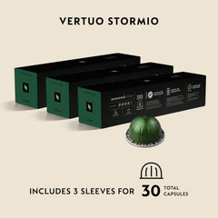 Nespresso Stormio extracción en máquina Vertuo mostrando flujo de café y espuma