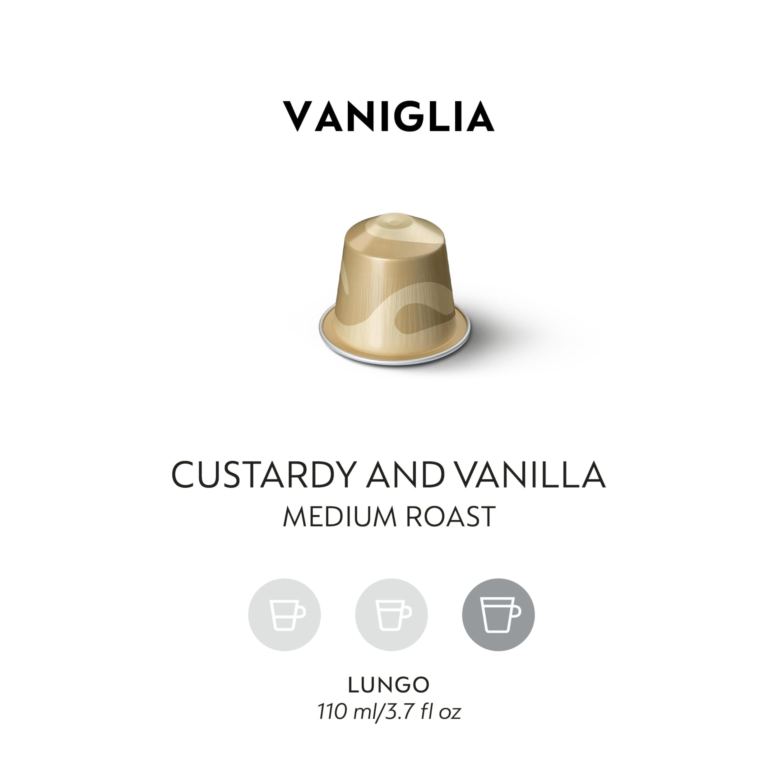 Nespresso Vaniglia cápsulas apiladas que resaltan diseño y facilidad de uso