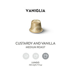 Nespresso Vaniglia cápsulas apiladas que resaltan diseño y facilidad de uso
