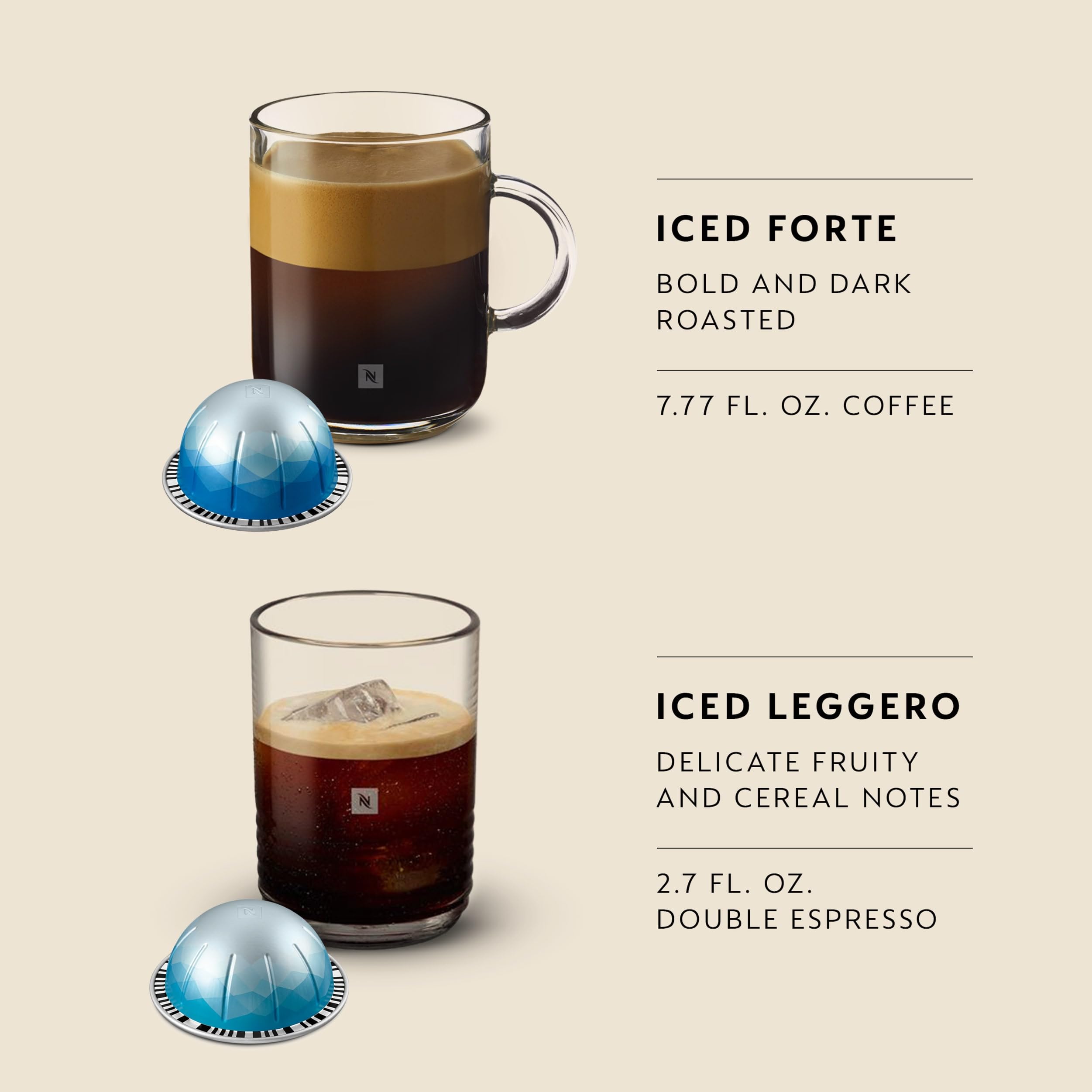 Nespresso Ice Forte cápsula vista cercana, evidencia de tueste oscuro