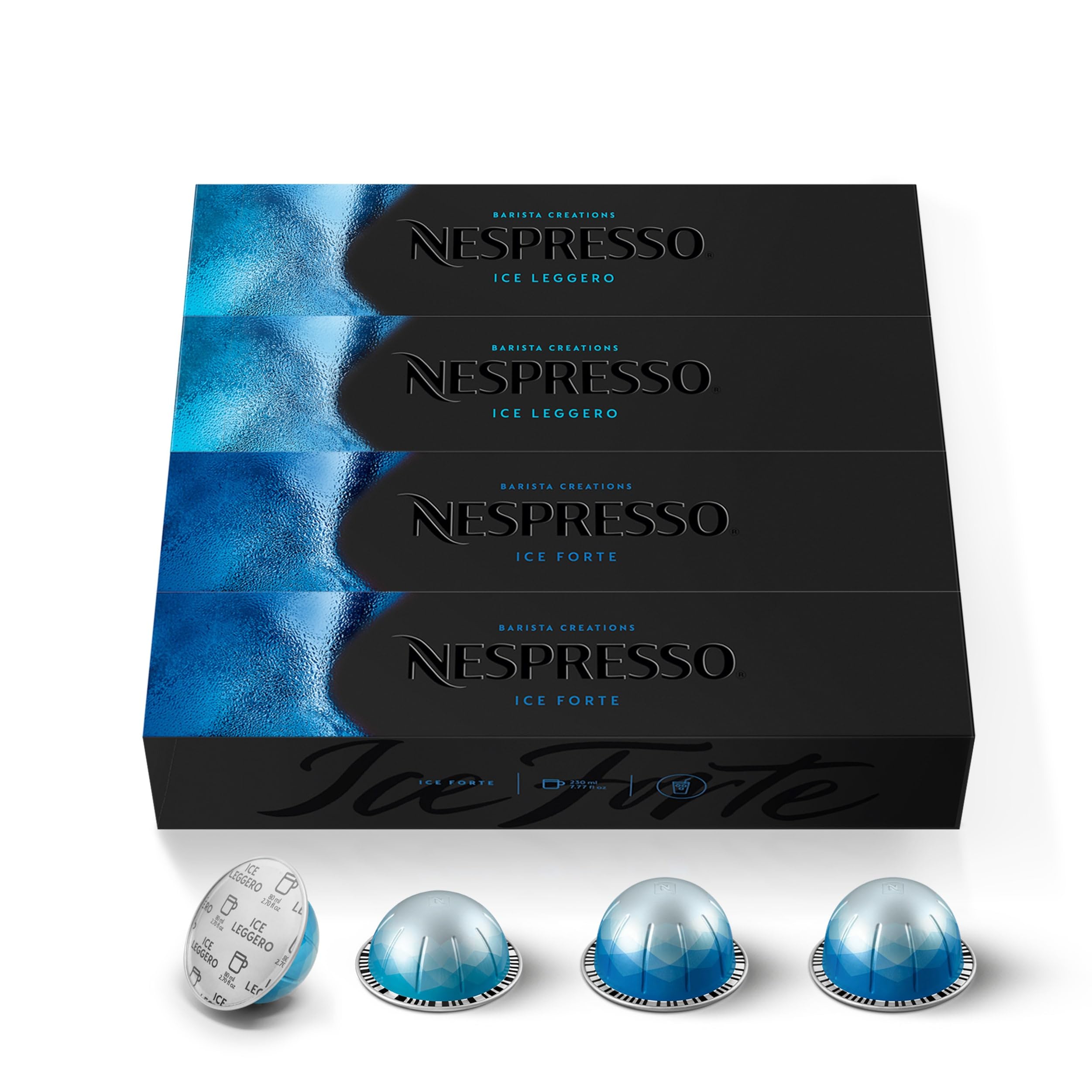 Nespresso Ice Leggero cápsula en primer plano, detalle de superficie y aroma