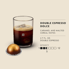 Nespresso doble espresso servido en taza, crema uniforme y tono dorado