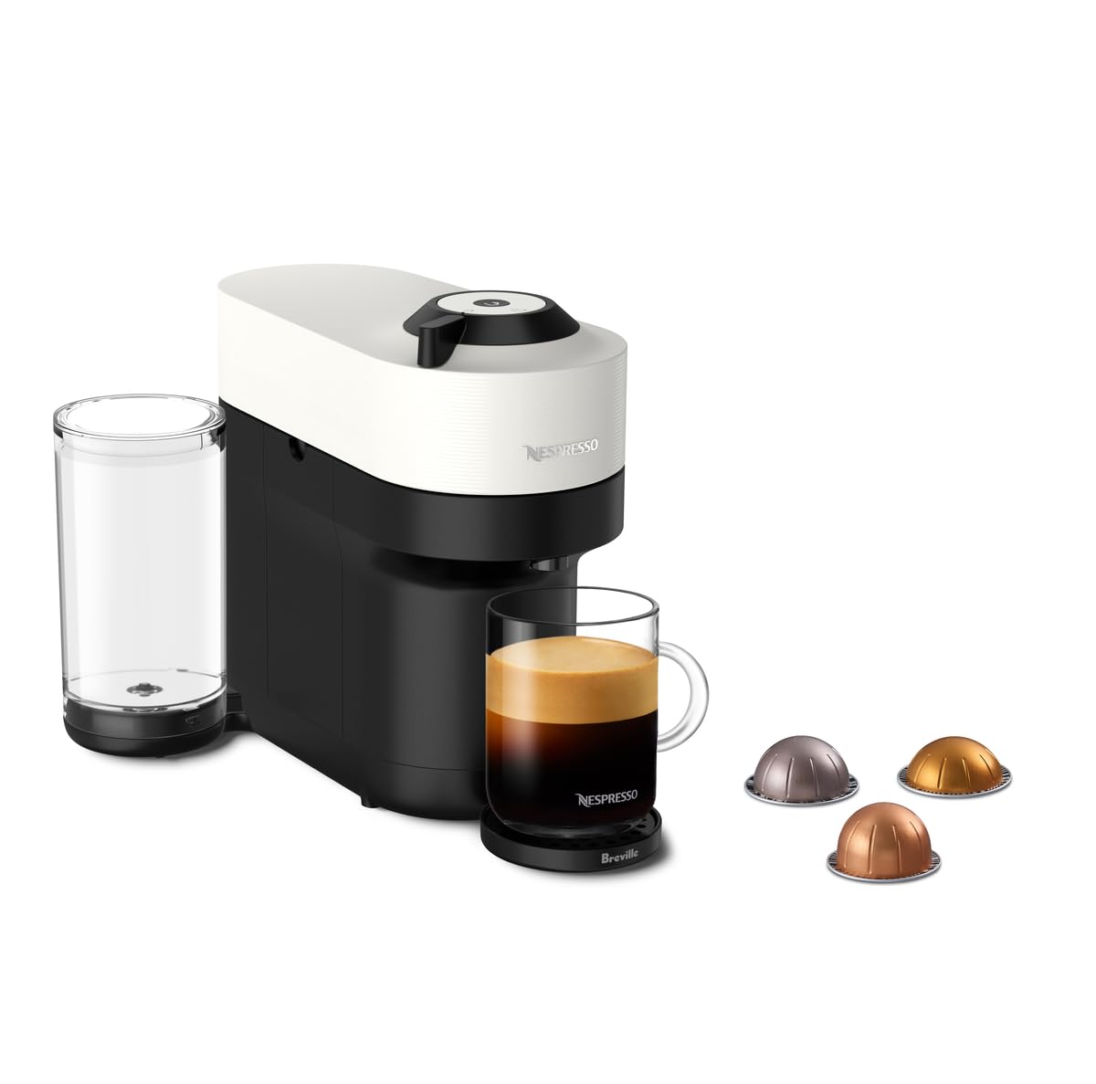 Nespresso Vertuo Pop+ frontal en Coconut White mostrando diseño compacto y color