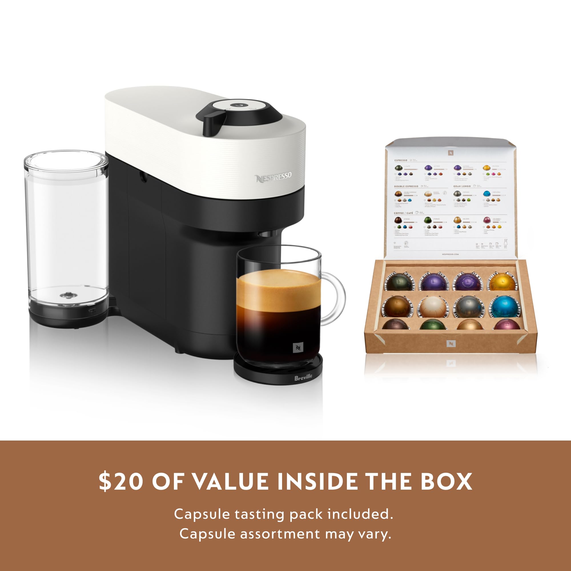 Nespresso Vertuo Pop+ comparativa de tamaño con taza de 12oz para escala real