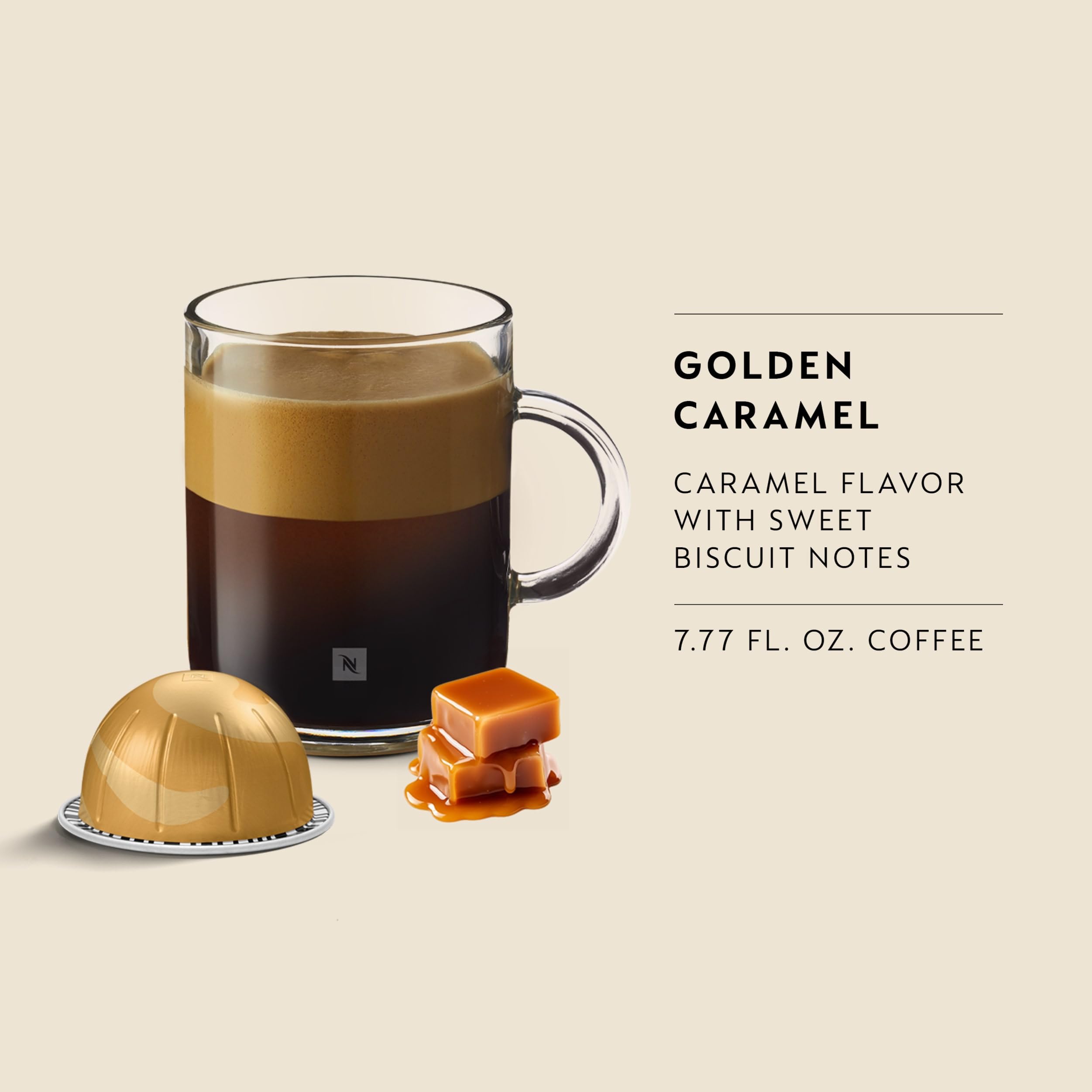 Nespresso Vertuo taza de 7.77 fl. oz. vertida ofreciendo una bebida larga y cremosa