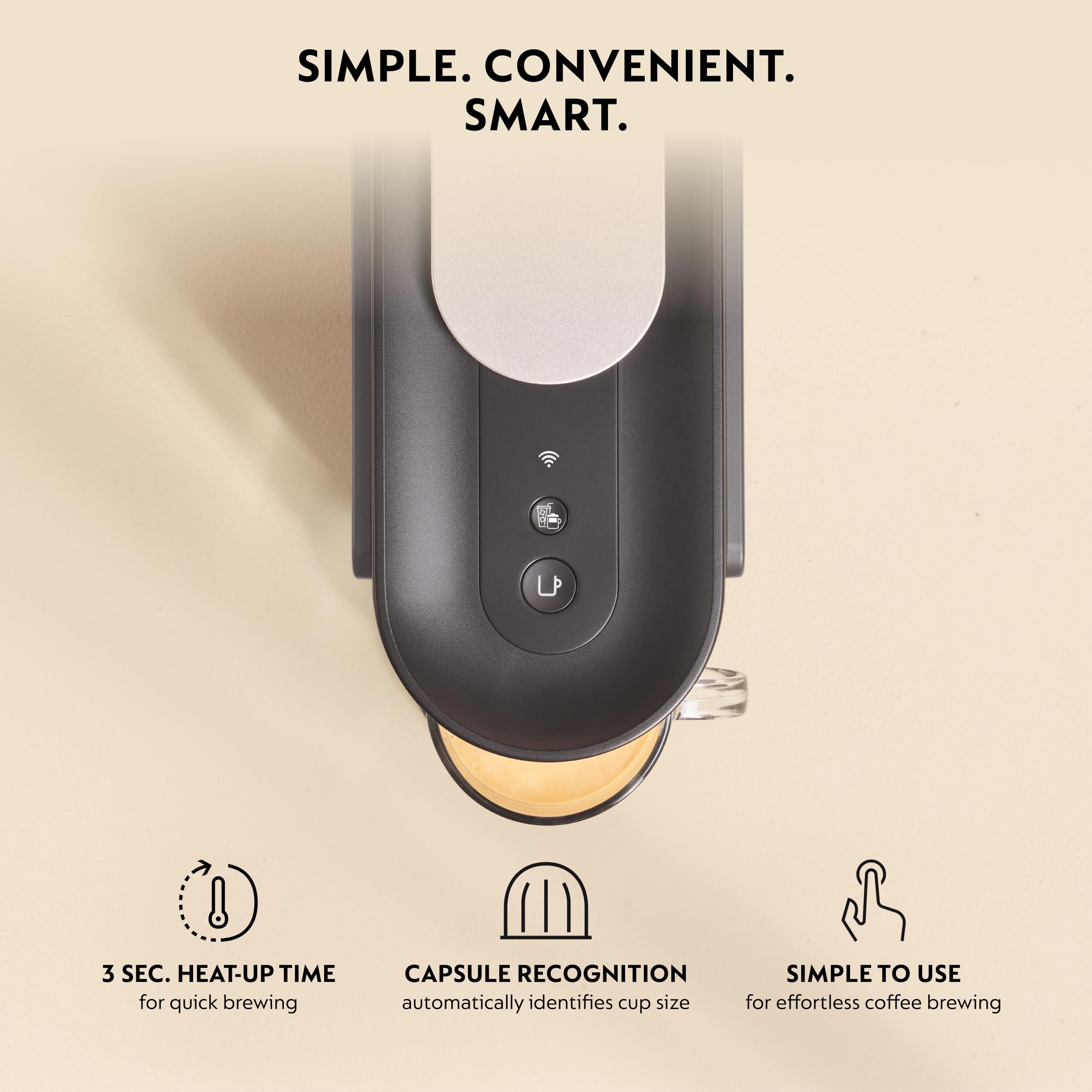 Nespresso Vertuo Up cup sizes labeled demonstrating six brew options for versatility