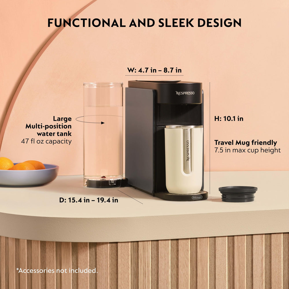 Nespresso Vertuo Up rotating water tank positioned for flexible countertop placement