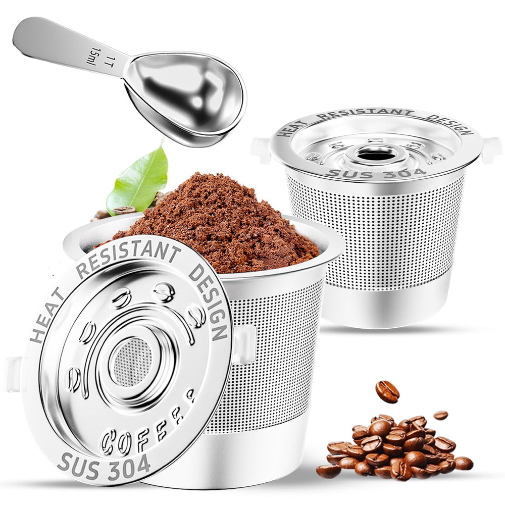 NESSUS vista frontal del pack de 2 K Cups reutilizables y cuchara, ahorro y sostenibilidad