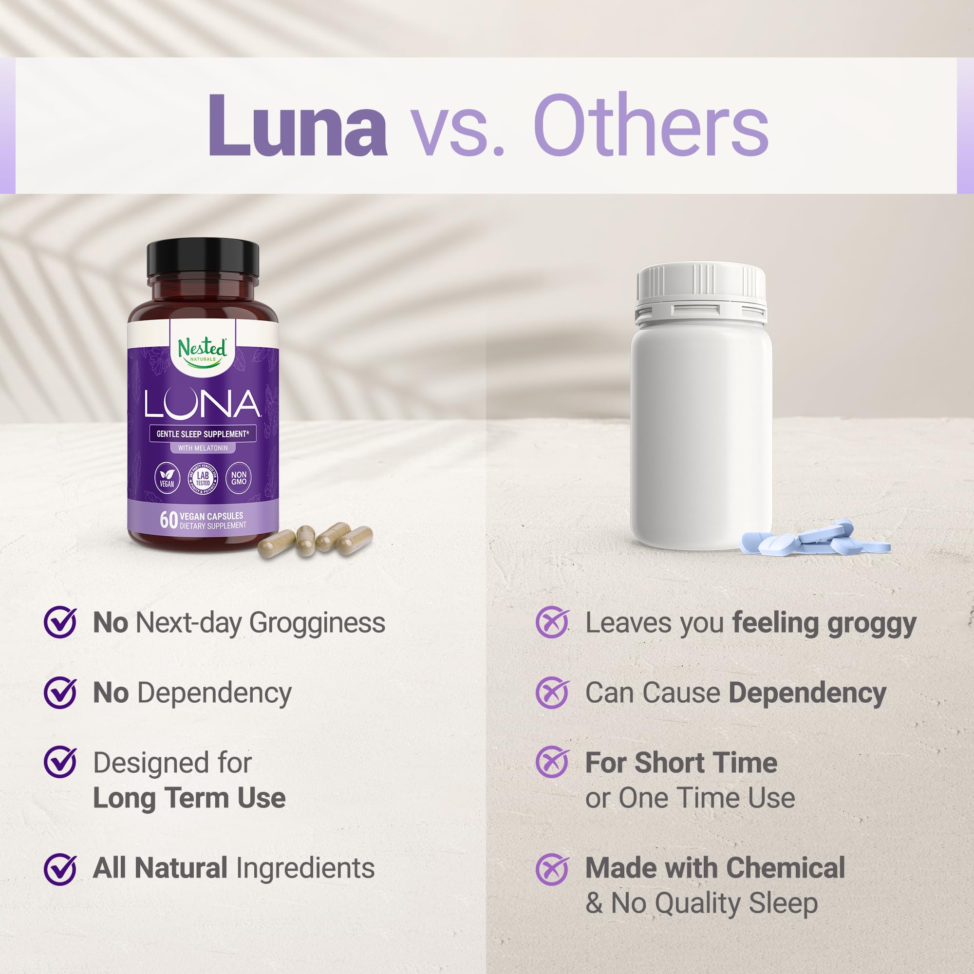 Nested Naturals etiqueta nutricional de Luna mostrando ingredientes y dosis recomendada