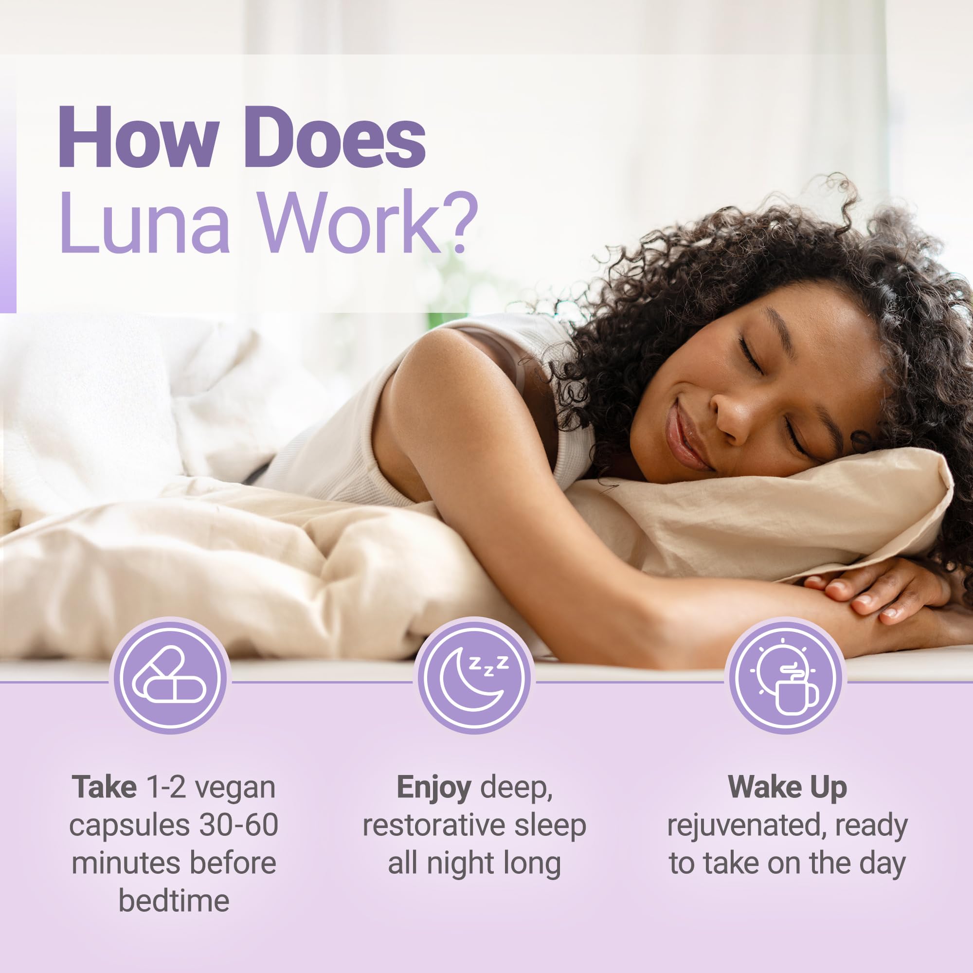 Nested Naturals persona tomando cápsula Luna antes de dormir para relajación nocturna